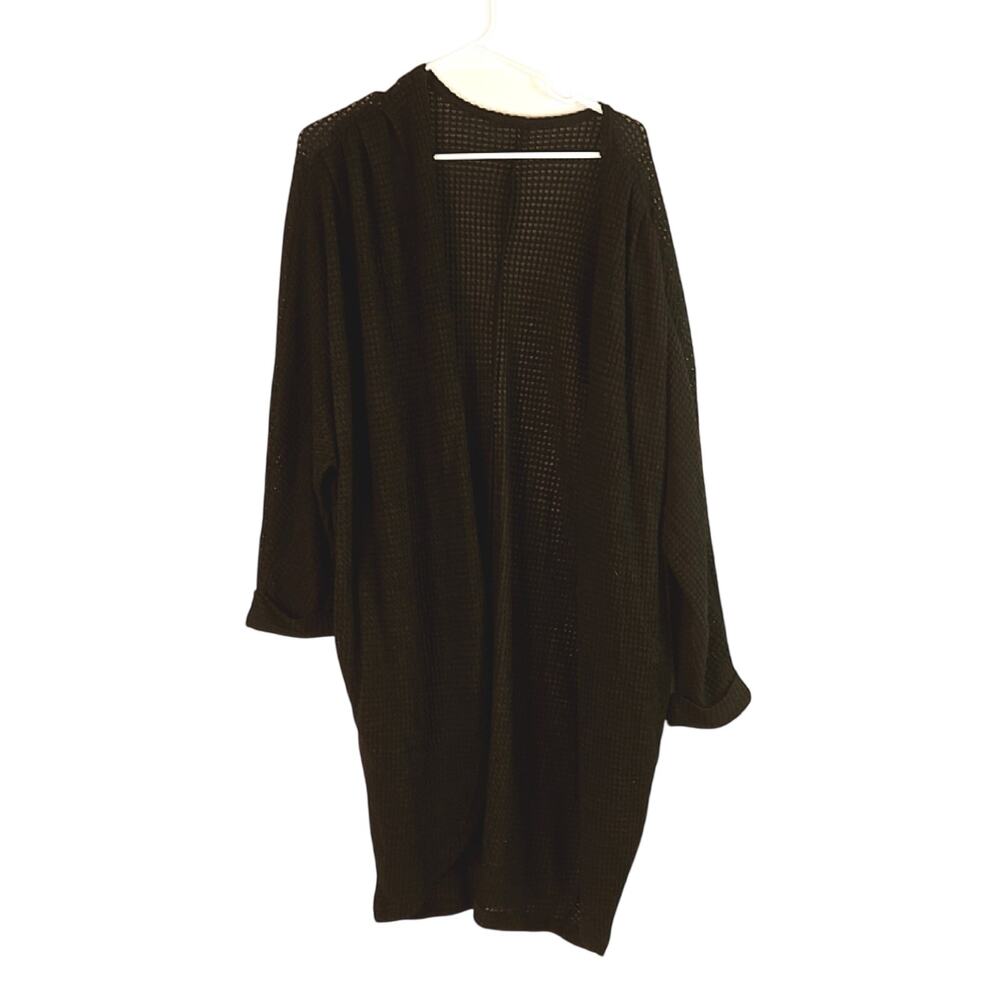 Black Open-Front Waffle Cardigan size M